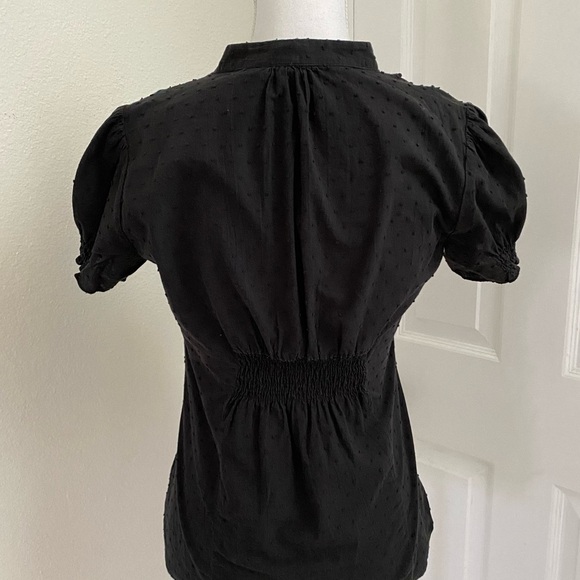 Love on a Hanger Black Swiss Dot Mock Neck Crochet Panel Front Blouse Sz Lg - Picture 5 of 9